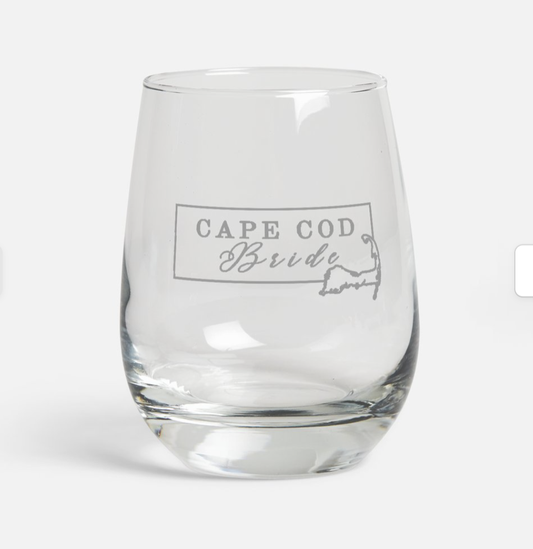 Cape Cod Bride- etched stemless wine glass